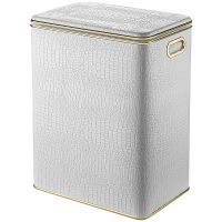 Корзина для белья Geralis KWG-S Croco Белая, кант Золото, большая — фото 1, Корзины для белья