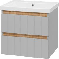 Тумба с раковиной Misty Грей 60 УТ000022655 подвесная Серый металлик Дуб Сонома — фото 1, Тумбы с раковиной