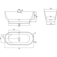 Ванна из искусственного камня Abber Frankfurt 170x75 AM9941G Серая без гидромассажа — фото 6, Ванны из искусственного камня