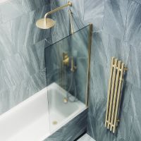 Шторка на ванну Maybah Glass MGV-93-3ш 700x1400 в широком профиле Золото стекло сатиновое — фото 4, Неподвижные шторки для ванной