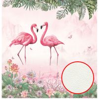 Фреска Ortograf Paradise 32248 Фактура флок FLK Флизелин (2,6*2,7) Розовый/Зеленый, Птицы/Цветы/Листья — фото 1, Фрески