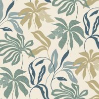 Обои Grandeco Universe 4 UR 3410 Винил на флизелине (1,06*10,05) Бежевый/Синий/Зеленый, Листья/Рогожка — фото 1, Обои для стен