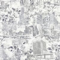 Обои Solo Blooming City SL8627-21 Винил на флизелине (1,06*10) Серый, Город/Цветы — фото 1, Обои для стен