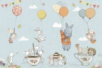 Фреска детская Ortograf Для самых маленьких 33712 Фактура флок FLK Флизелин (4*2,7) Голубой/Разноцветный, Животные/Воздушные шары — фото 2, Фрески