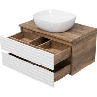 Тумба под раковину Brevita Dakota 80 DAK-09080-19/01-2Я подвесная Белая матовая Дуб Галифакс олово — фото 3, Мебель для ванной