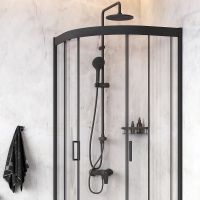 Комплект душевого уголка с душевой системой и аксессуарами AM.PM Gem 80x80 WK90EM профиль Черный матовый стекло прозрачное — фото 4, Душевые уголки четверть круга