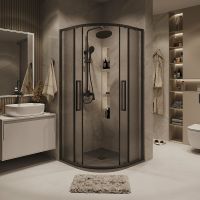 Душевой уголок Grossman Cosmo 100х100 301.K33.02.1010.21.02 профиль Черный матовый стекло шиншилла — фото 2, Душевые уголки четверть круга