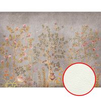 Фреска Ortograf Silver&Gold 32813 Фактура флок FLK Флизелин (3,6*2,7) Серый/Разноцветный, Деревья/Цветы/Птицы — фото 1, Фрески