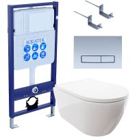 Комплект унитаза с инсталляцией Aquatek Set Aquatek Поларис-027 4в1 с сиденьем Микролифт и клавишей смыва Никель — фото 1, Комплекты унитаз + инсталляция