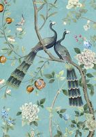 Фреска Ortograf Flora 31261 Фактура флок FLK Флизелин (1,9*2,7) Бирюзовый/Разноцветный, Птицы/Цветы — фото 2, Фрески