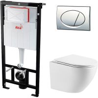 Комплект унитаза WellWant Aura WWU01121WK с инсталляцией Alcaplast Sadromodul AM101/1120-3:1 RU M71-0001 с сиденьем Микролифт и клавишей смыва Хром — фото 1, Комплекты унитаз + инсталляция
