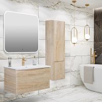 Шкаф пенал Runo Тоскана 35 00-00001419 подвесной Светлое дерево — фото 3, Пеналы для ванной комнаты