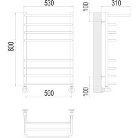 Водяной полотенцесушитель Terminus Арктур П8 500х800 4670078529466 с полкой Хром, нижнее подключение, G 1/2" ВР, с угловым соединением — фото 4, Водяные полотенцесушители