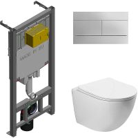 Комплект унитаза Vincea Globo VT1-14S с сиденьем Микролифт и инсталляцией Jacob Delafon E29025-NF+E4316-CP с клавишей смыва Хром — фото 1, Комплекты унитаз + инсталляция