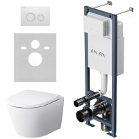 Комплект унитаза с инсталляцией AM.PM Sense FlashClean IS110101.741701 с сиденьем Микролифт и Белой глянцевой клавишей смыва — фото 1, Унитазы