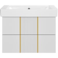 Товар: Тумба с раковиной Brevita Vega 80 УТ000022670 подвесная Белая матовая Золото - фото 2 Тумба с раковиной Brevita Vega 80 УТ000022670 подвесная Белая матовая Золото — фото 2, Мебель для ванной