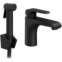 Смеситель для раковины Ravak Flat FL 112.20BL с гигиеническим душем Черный матовый арт-X070439 — фото 1, Смесители для раковины