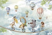 Фреска детская Ortograf Для самых маленьких 33694 Фактура флок FLK Флизелин (4*2,7) Голубой/Разноцветный, Животные/Воздушные шары — фото 2, Фрески