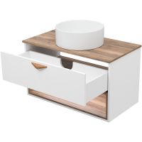 Тумба под раковину Brevita Bergen 90 BER-07090-19-01-1Я подвесная Белая матовая Дуб Галифакс олово — фото 7, Мебель для ванной