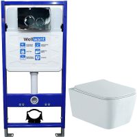 Комплект унитаза Aquatek Либра New AQ1148N-00 с инсталляцией WellWant Standart 50 WWISI1110B с сиденьем Микролифт и клавишей смыва Хром глянцевый — фото 1, Комплекты унитаз + инсталляция