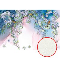 Фреска Ortograf Цветы 6729 Фактура флок FLK Флизелин (4*2,7) Голубой/Розовый, Цветы/Птицы — фото 1, Фрески