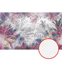 Фреска Ortograf Its Jungle 8317 Фактура бархат FX Флизелин (5*3) Розовый/Бирюзовый/Серый, Деревья/Листья/Животные — фото 1, Фрески