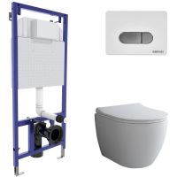 Комплект унитаза с инсталляцией Berges Novum 043262 с сиденьем Микролифт и Белой Хром глянец клавишей смыва — фото 1, Комплекты унитаз + инсталляция