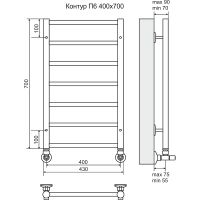 Водяной полотенцесушитель Terminus Контур П6 400x700 4660059582436 Хром — фото 3, Водяные полотенцесушители