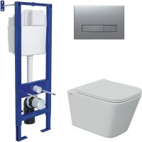 Комплект унитаза Berges Floe S Rimless с инсталляцией Atom Line 043347 с сиденьем Микролифт и клавишей смыва Хром матовый — фото 1, Комплекты унитаз + инсталляция