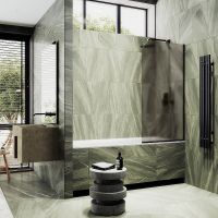 Товар: Шторка на ванну Maybah Glass MGV-148-6у 640x1400 в узком профиле Черный стекло бронзовое матовое - фото 3 Шторка на ванну Maybah Glass MGV-148-6у 640x1400 в узком профиле Черный стекло бронзовое матовое — фото 3, Неподвижные шторки для ванной