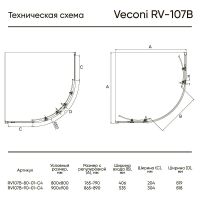 Душевой уголок Veconi Rovigo RV-107B 90x90 RV107B-90-01-C4 профиль Черный матовый стекло прозрачное — фото 4, Душевые уголки четверть круга