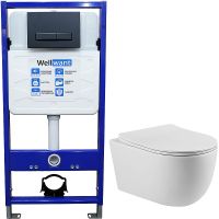 Комплект унитаза Vincea Evo Rimless VT1-34S с инсталляцией WellWant Standart 50 WWISI111BB с сиденьем Микролифт и Черной матовой клавишей смыва — фото 1, Комплекты унитаз + инсталляция