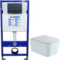 Комплект унитаза Aquatek Либра New AQ1148N-00 с инсталляцией WellWant Standart 50 WWISI111BB с сиденьем Микролифт и Черной матовой клавишей смыва — фото 1, Комплекты унитаз + инсталляция