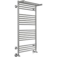 Водяной полотенцесушитель Terminus Аврора П20 500х1000 4670078529442 с полкой Хром, нижнее подключение, G 1/2" ВР, с угловым соединением — фото 1, Водяные полотенцесушители