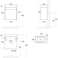 Тумба под раковину Art&Max Family-500-1D-SO-BL подвесная Белый глянец — фото 3, Мебель для ванной