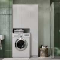 Шкаф пенал Aquaton Лондри 60 1A260503LH010 над стиральной машиной Белый глянец — фото 1, Пеналы для ванной комнаты