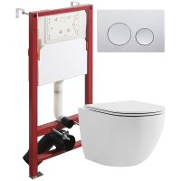 Комплект унитаза с инсталляцией Agger ATI03100+APB100 с сиденьем Микролифт и клавишей смыва Хром глянцевый — фото 1, Комплекты унитаз + инсталляция