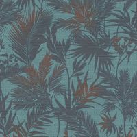 Обои RASCH Kalahari 704143 Винил на флизелине (0,53*10,05) Бирюзовый, Листья — фото 1, Обои для стен