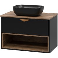 Тумба под раковину Brevita Bergen 80 BER-07080-19-02-1Я подвесная Черная матовая Дуб Галифакс олово — фото 4, Мебель для ванной