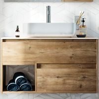 Тумба с раковиной STWORKI Карлстад 90 427831 подвесная Дуб рустикальный — фото 1, Тумбы с раковиной