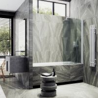 Шторка на ванну Maybah Glass MGV-615-1 600x1400 поворотная на монопетле Белый стекло сатиновое — фото 3, Неподвижные шторки для ванной