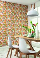 Обои Caselio Flower Power 101877023 Винил на флизелине (0,53*10,05) Зеленый/Оранжевый, Цветы — фото 3, Обои для стен