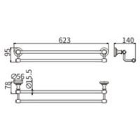 Полотенцедержатель CeramaLux Bianco 52009 двойной Хром — фото 2, Полотенцедержатели