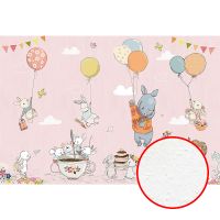 Фреска детская Ortograf Для самых маленьких 33713 Фактура бархат FX Флизелин (4*2,7) Розовый/Разноцветный, Животные/Воздушные шары — фото 1, Фрески