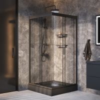 Комплект душевого уголка с душевой системой и аксессуарами AM.PM Gem 90x90 WK90EO профиль Черный матовый стекло прозрачное — фото 3, Душевые уголки