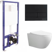 Комплект унитаза Ceruttispa Orlter Aria Tornado CT9955 с инсталляцией Berges Novum L5 040215 с сиденьем Микролифт и Черной матовой клавишей смыва — фото 1, Комплекты унитаз + инсталляция