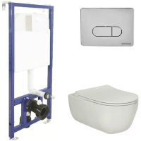 Комплект унитаза с инсталляцией Berges Ego XL Rimless 043201 с сиденьем Микролифт и клавишей смыва Хром — фото 1, Комплекты унитаз + инсталляция