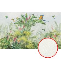 Фреска Ortograf Its Jungle 8324 Фактура флок FLK Флизелин (5*3) Зеленый/Разноцветный, Листья/Птицы — фото 1, Фрески