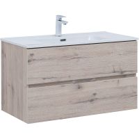 Тумба под раковину Aquanet Алвита New 90 303921 подвесная Дуб веллингтон белый — фото 1, Тумбы под раковину