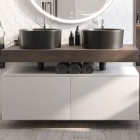 Тумба с раковиной STWORKI Ольборг 120 483387 подвесная Белая матовая Дуб карпентер — фото 1, Тумбы с раковиной